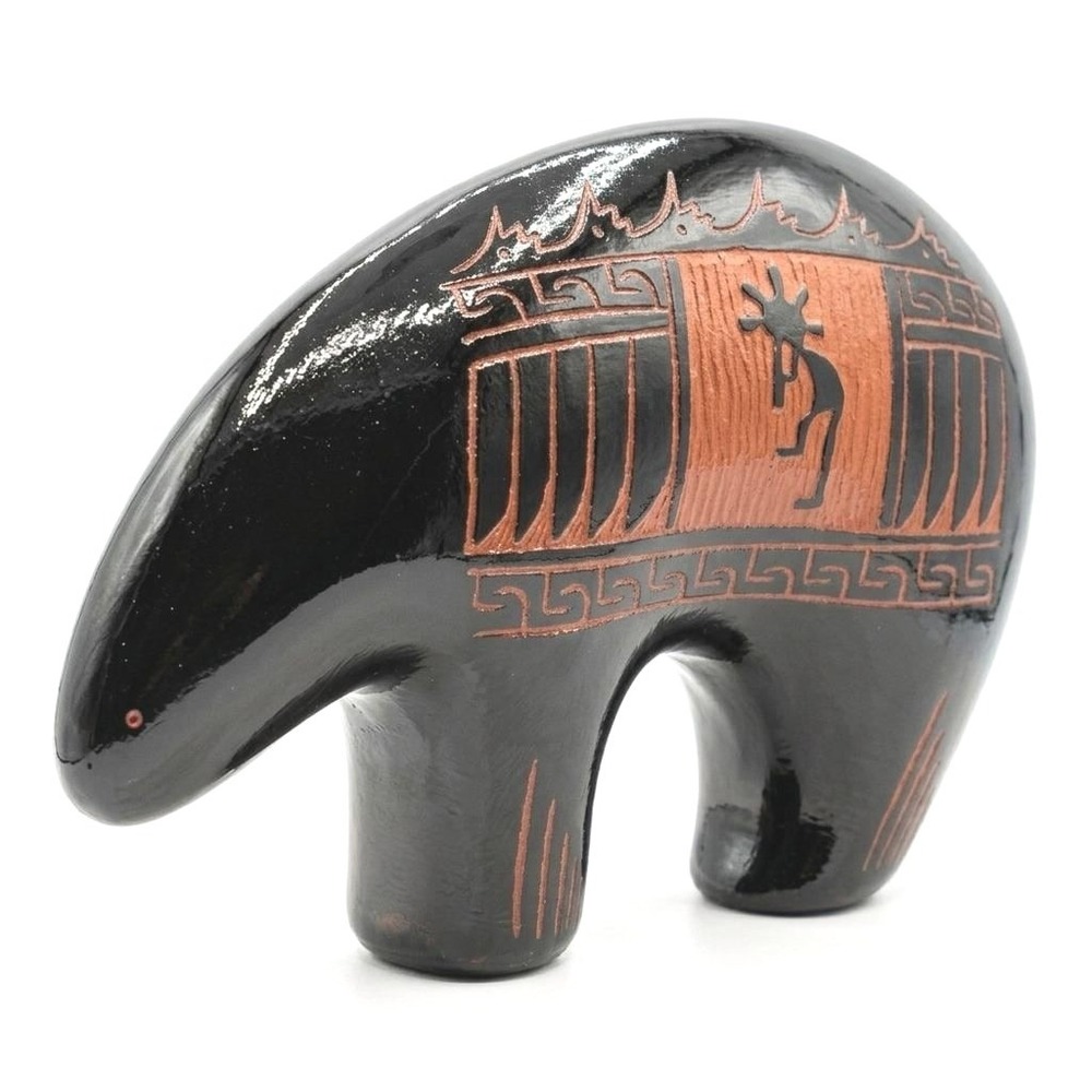 Vintage Southwest Style Sgraffito Bear Pottery Black Kokopelli JW Mark Folk Art‎